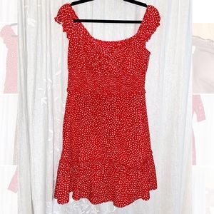 Red and white small dot dress